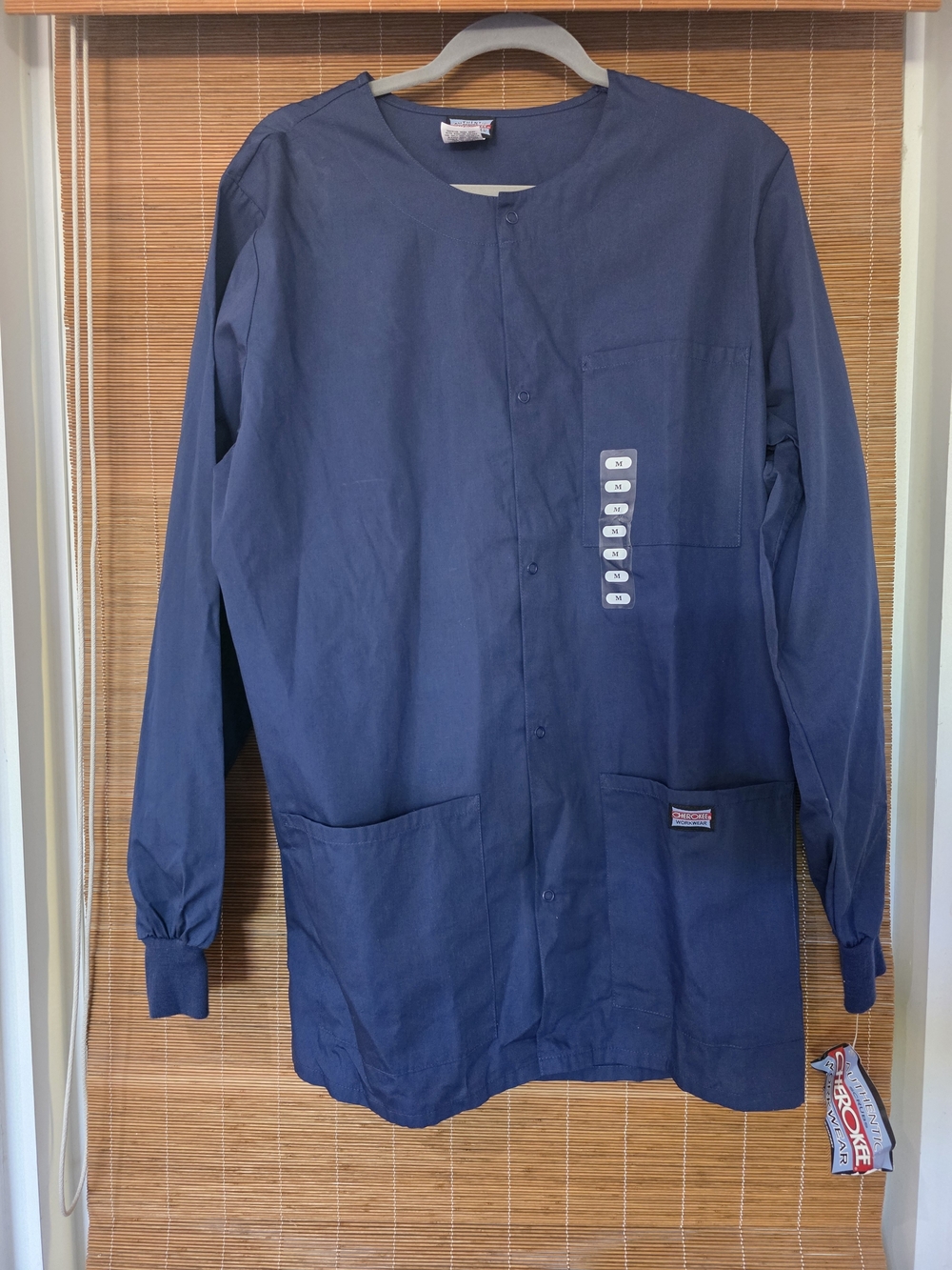 Cherokee Workwear Navy Blue Medical Scrub Shirt Jacket - Snap Front